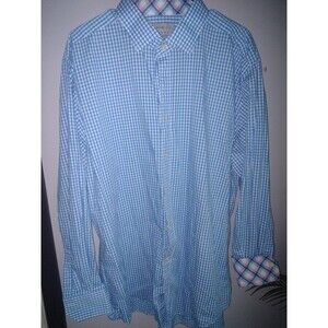 Jack Stone By Thomas Dean Blue Plaid Flip Cuff Button Up Shirt
